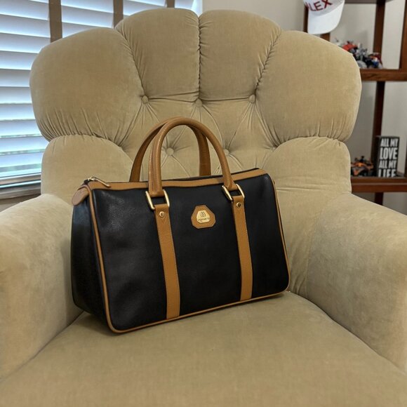 VTG Auth MORABITO FRANCE Black Textured Leather Boston Satchel Bag - Picture 3 of 8